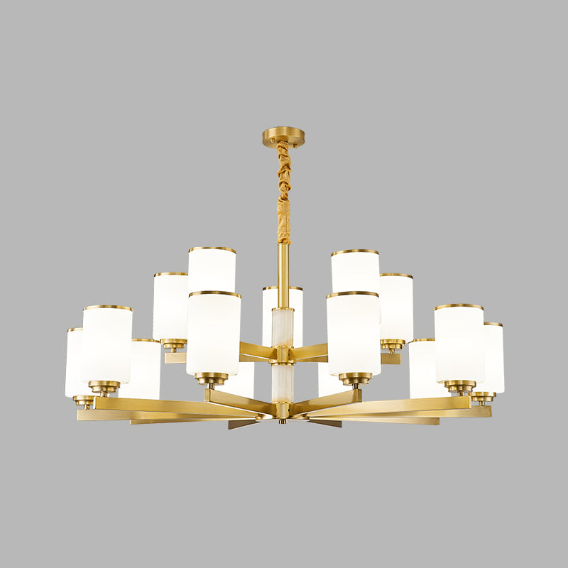 Modern Concise Pendant Light Metal Cylindrical Chandelier with Glass Shade