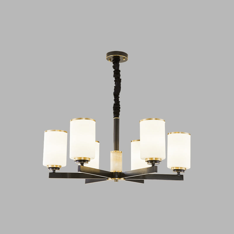 Modern Concise Pendant Light Metal Cylindrical Chandelier with Glass Shade