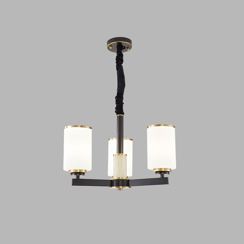 Modern Concise Pendant Light Metal Cylindrical Chandelier with Glass Shade