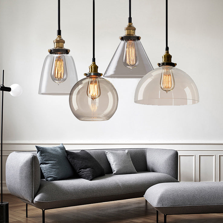 Industrial Vintage Geometric Pendant Light Electroplate Iron Hanging Lamp with Glass Shade