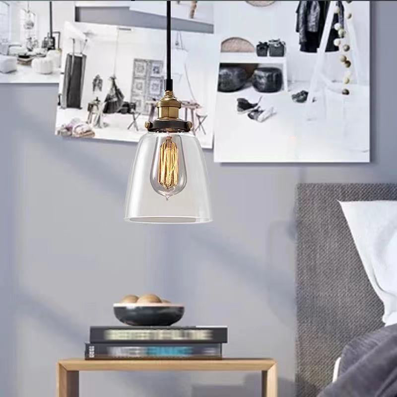 Industrial Vintage Geometric Pendant Light Electroplate Iron Hanging Lamp with Glass Shade