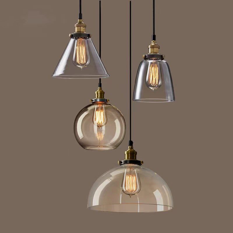 Industrial Vintage Geometric Pendant Light Electroplate Iron Hanging Lamp with Glass Shade