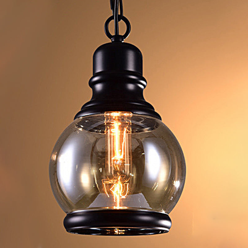 Lampada sospesa geometrica vintage industriale Lampade a sospensione con tonalità in vetro ambra