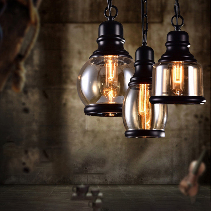 Lampada sospesa geometrica vintage industriale Lampade a sospensione con tonalità in vetro ambra