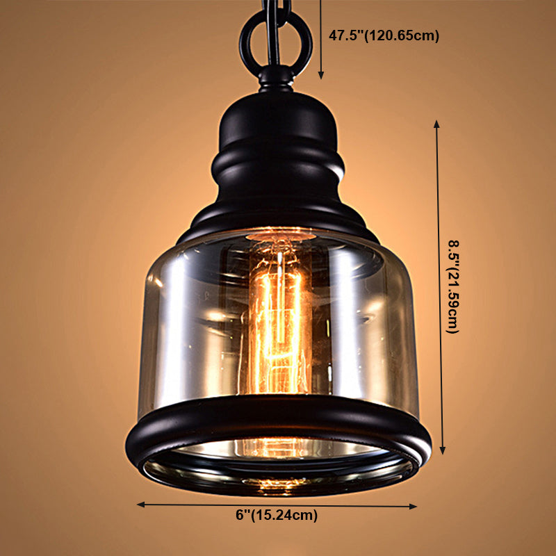 Lampada sospesa geometrica vintage industriale Lampade a sospensione con tonalità in vetro ambra