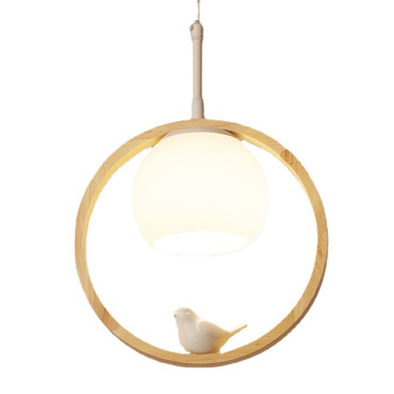 Moderne kreative hängende Lampe Holzkugel Anhänger Licht mit weißem Glasschatten