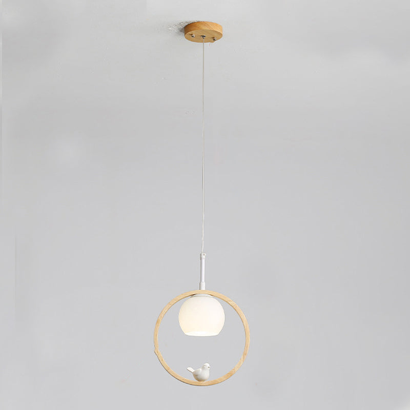 Moderne kreative hängende Lampe Holzkugel Anhänger Licht mit weißem Glasschatten