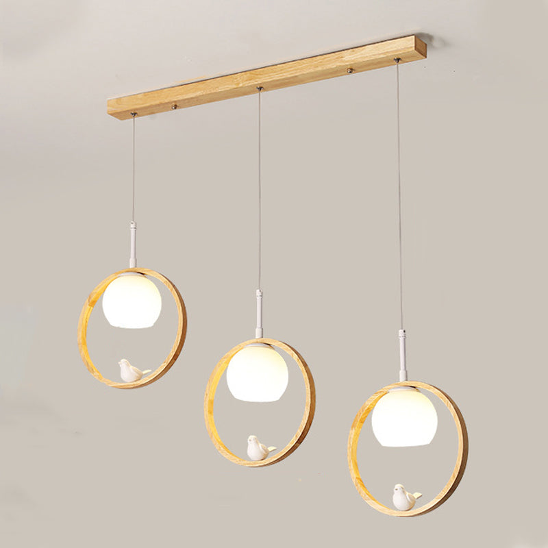 Moderne kreative hängende Lampe Holzkugel Anhänger Licht mit weißem Glasschatten