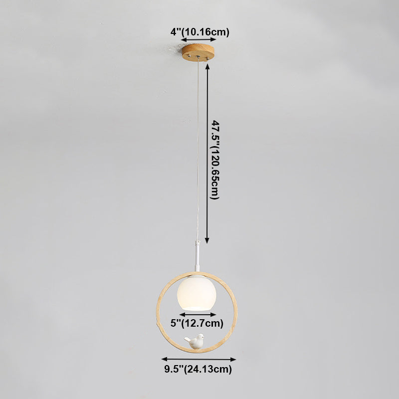Moderne kreative hängende Lampe Holzkugel Anhänger Licht mit weißem Glasschatten