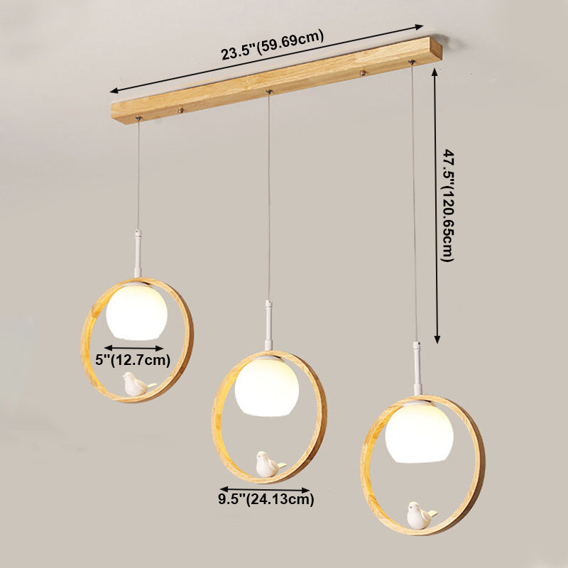 Moderne kreative hängende Lampe Holzkugel Anhänger Licht mit weißem Glasschatten