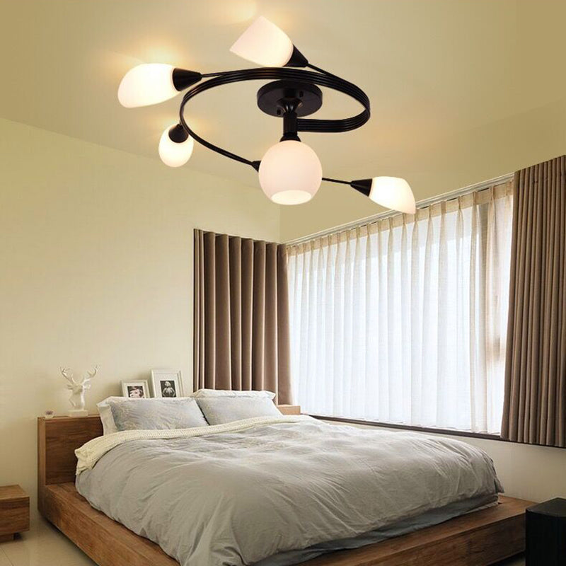Lámpara de techo tradicional con forma de globo, montaje empotrado en superficie con pantalla de cristal para sala de estar
