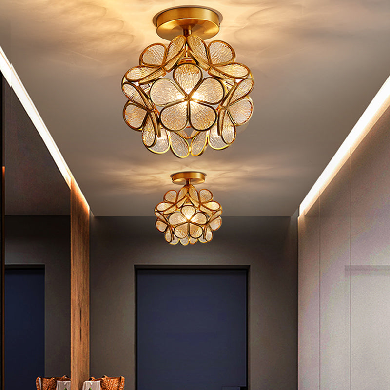Sitting Room Colonial Style Ceiling Light Metal Glass Semi Overhead Lighting Fixture