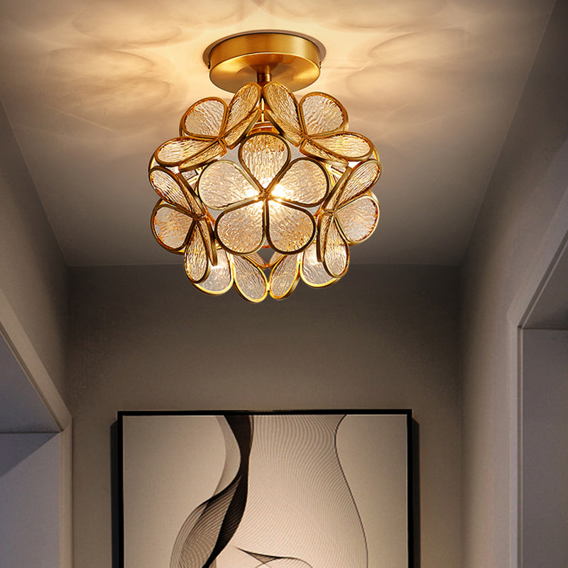 Sitting Room Colonial Style Ceiling Light Metal Glass Semi Overhead Lighting Fixture