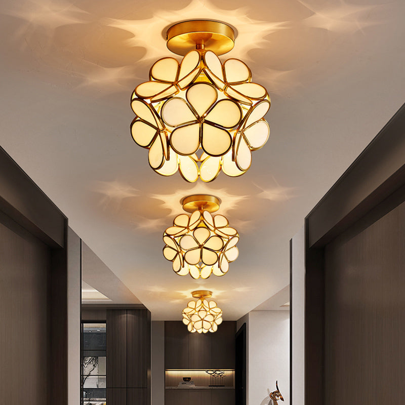 Sitting Room Colonial Style Ceiling Light Metal Glass Semi Overhead Lighting Fixture