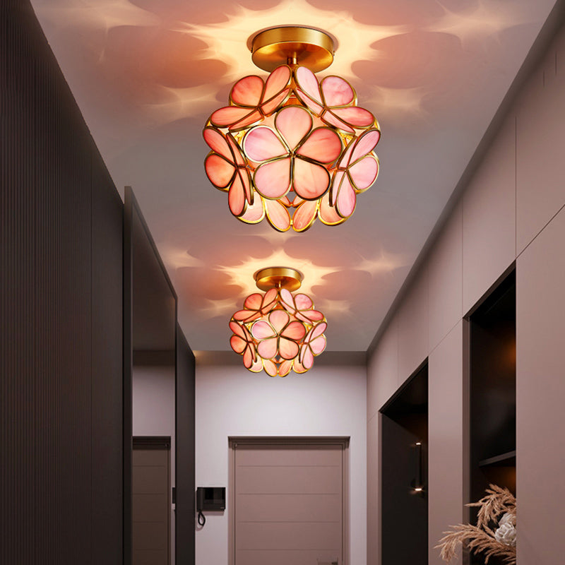 Sitting Room Colonial Style Ceiling Light Metal Glass Semi Overhead Lighting Fixture