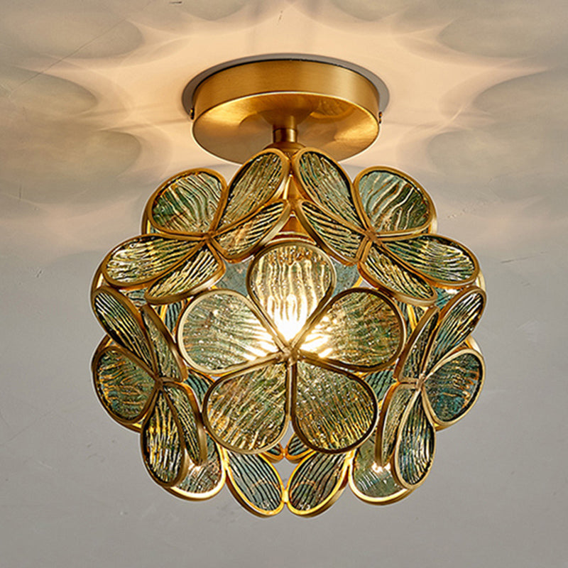 Sitting Room Colonial Style Ceiling Light Metal Glass Semi Overhead Lighting Fixture
