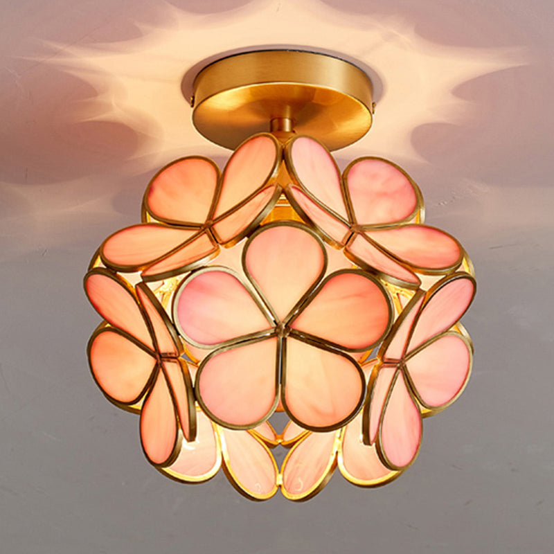 Sitting Room Colonial Style Ceiling Light Metal Glass Semi Overhead Lighting Fixture