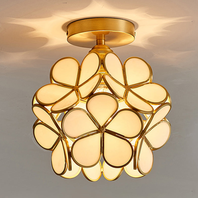 Sitting Room Colonial Style Ceiling Light Metal Glass Semi Overhead Lighting Fixture
