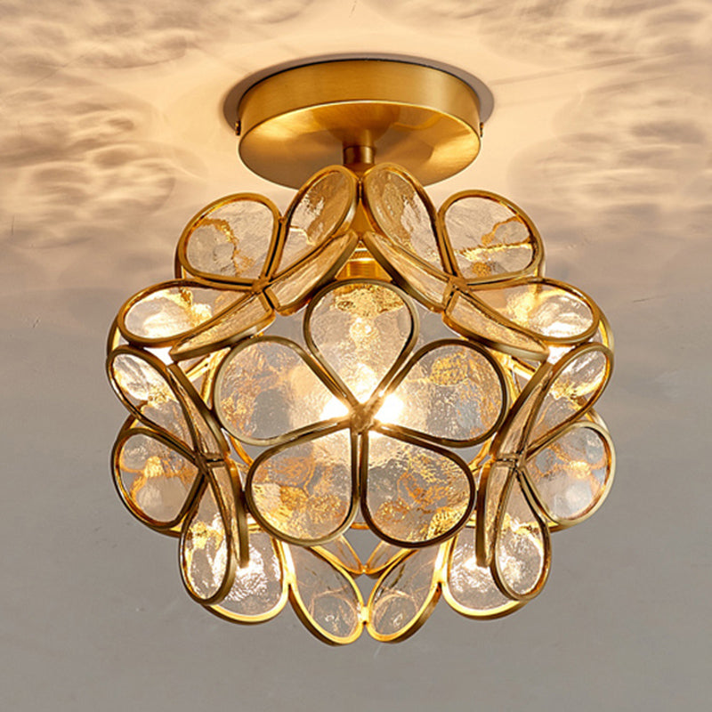 Sitting Room Colonial Style Ceiling Light Metal Glass Semi Overhead Lighting Fixture