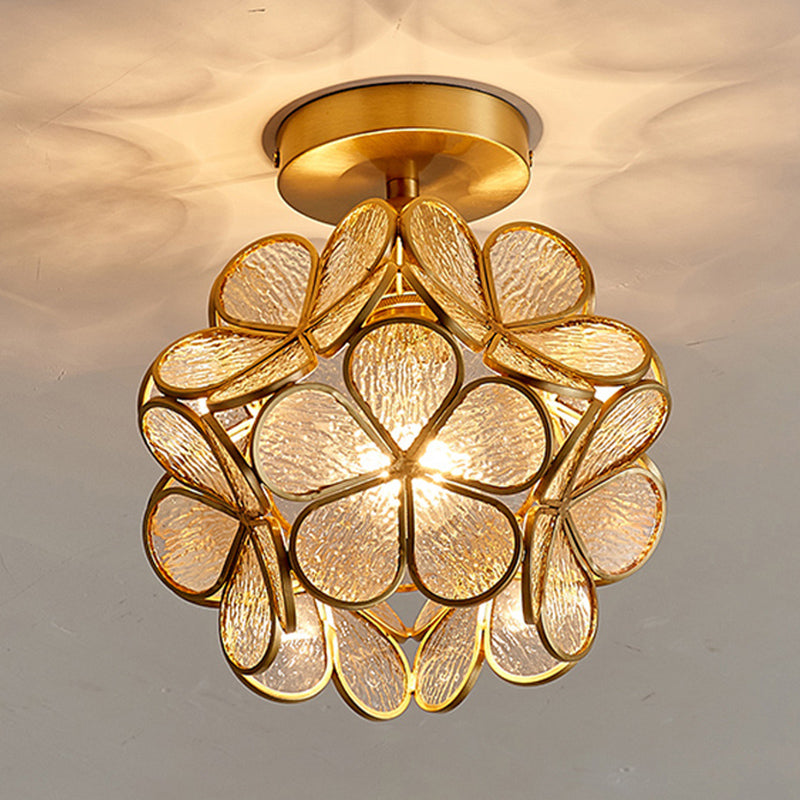 Sitting Room Colonial Style Ceiling Light Metal Glass Semi Overhead Lighting Fixture