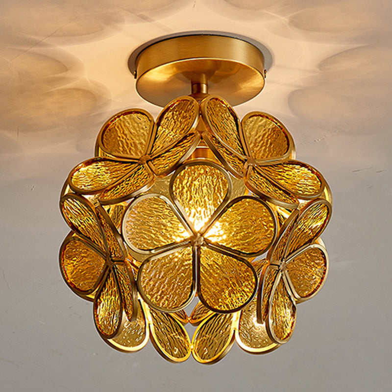 Sitting Room Colonial Style Ceiling Light Metal Glass Semi Overhead Lighting Fixture