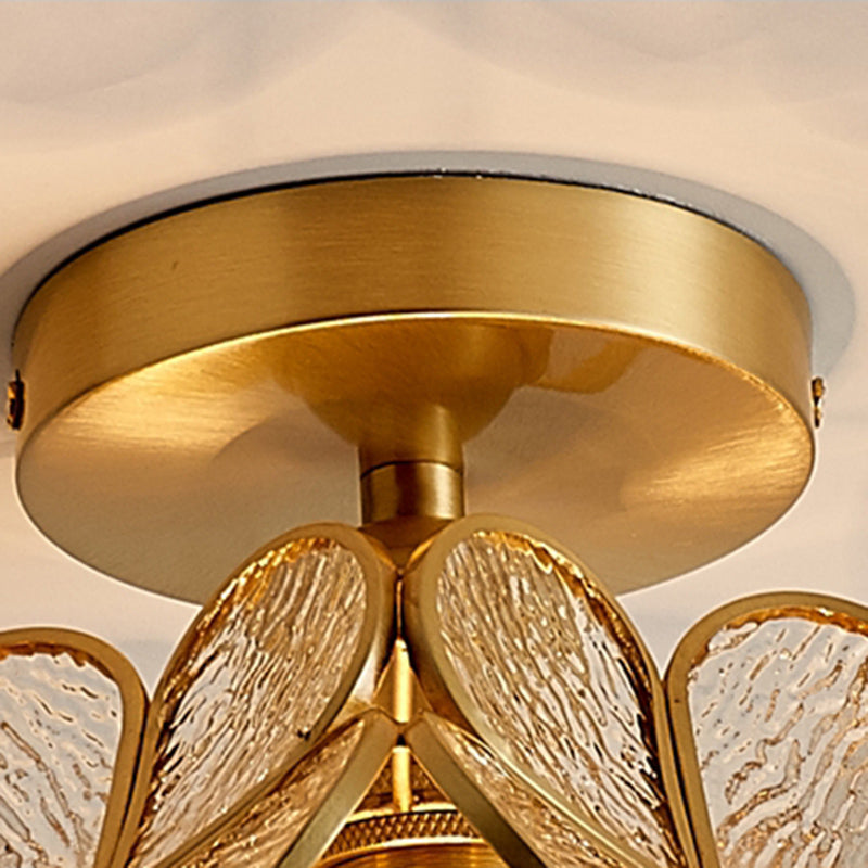 Sitting Room Colonial Style Ceiling Light Metal Glass Semi Overhead Lighting Fixture