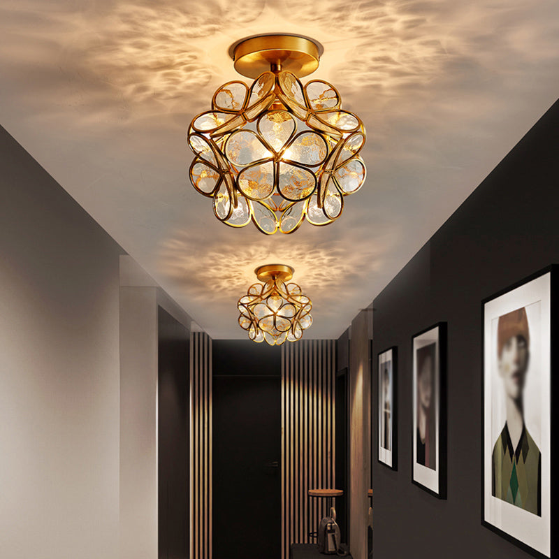 Sitting Room Colonial Style Ceiling Light Metal Glass Semi Overhead Lighting Fixture