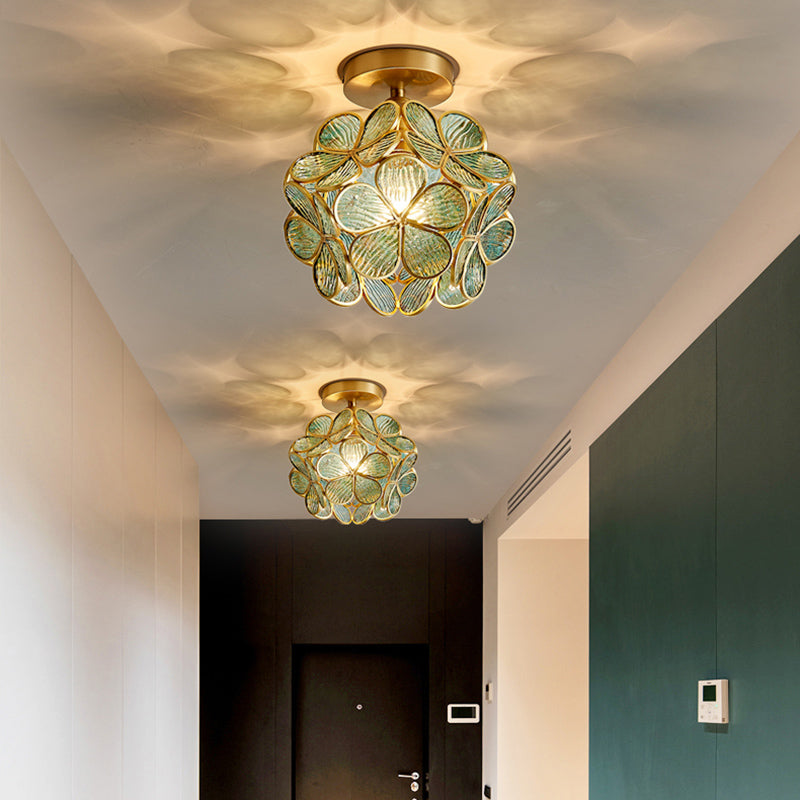 Sitting Room Colonial Style Ceiling Light Metal Glass Semi Overhead Lighting Fixture