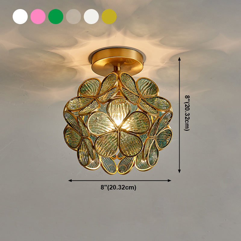 Sitting Room Colonial Style Ceiling Light Metal Glass Semi Overhead Lighting Fixture