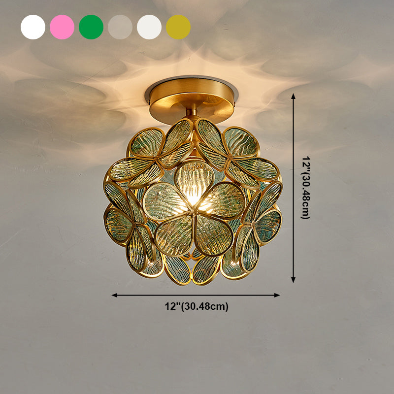 Sitting Room Colonial Style Ceiling Light Metal Glass Semi Overhead Lighting Fixture
