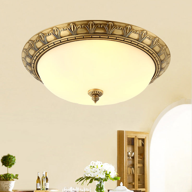 Traditional Flush Mount Light White Glass Shade Ceiling Lamp for Coffee Shop