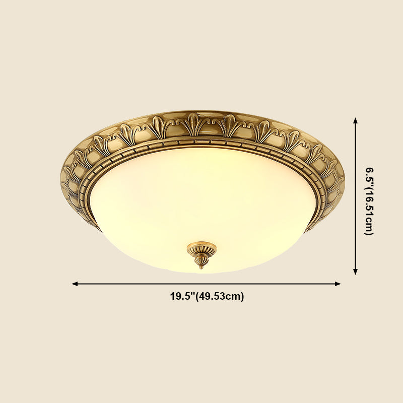 Traditional Flush Mount Light White Glass Shade Ceiling Lamp for Coffee Shop