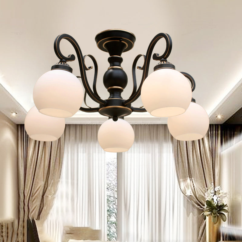 Traditional Ceiling Light Globe Glass Shade Flush Mount Light for Bedroom Living Room