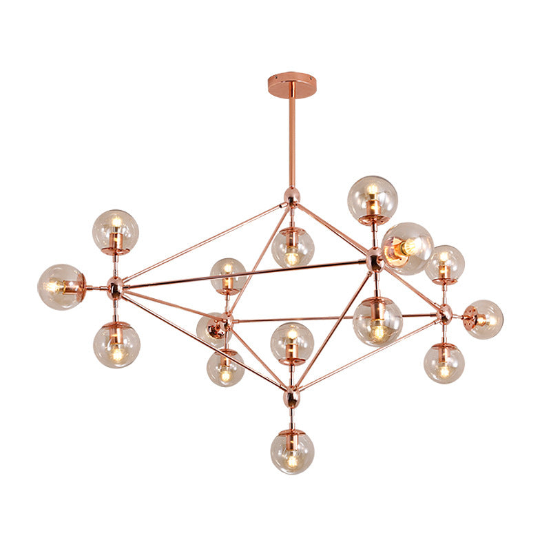 Postmodern Geometric Suspension Light Clear Glass Dining Room Chandelier in Rose Gold