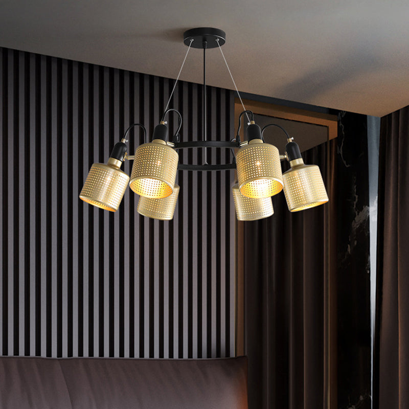Metal Mesh Screen Chandelier Postmodern Adjustable Gold Hanging Light for Bedroom