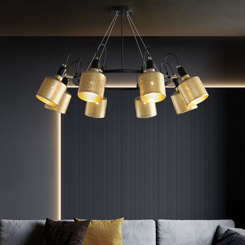 Metal Mesh Screen Chandelier Postmodern Adjustable Gold Hanging Light for Bedroom
