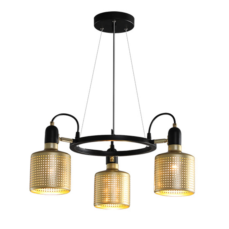 Metal Mesh Screen Chandelier Postmodern Adjustable Gold Hanging Light for Bedroom