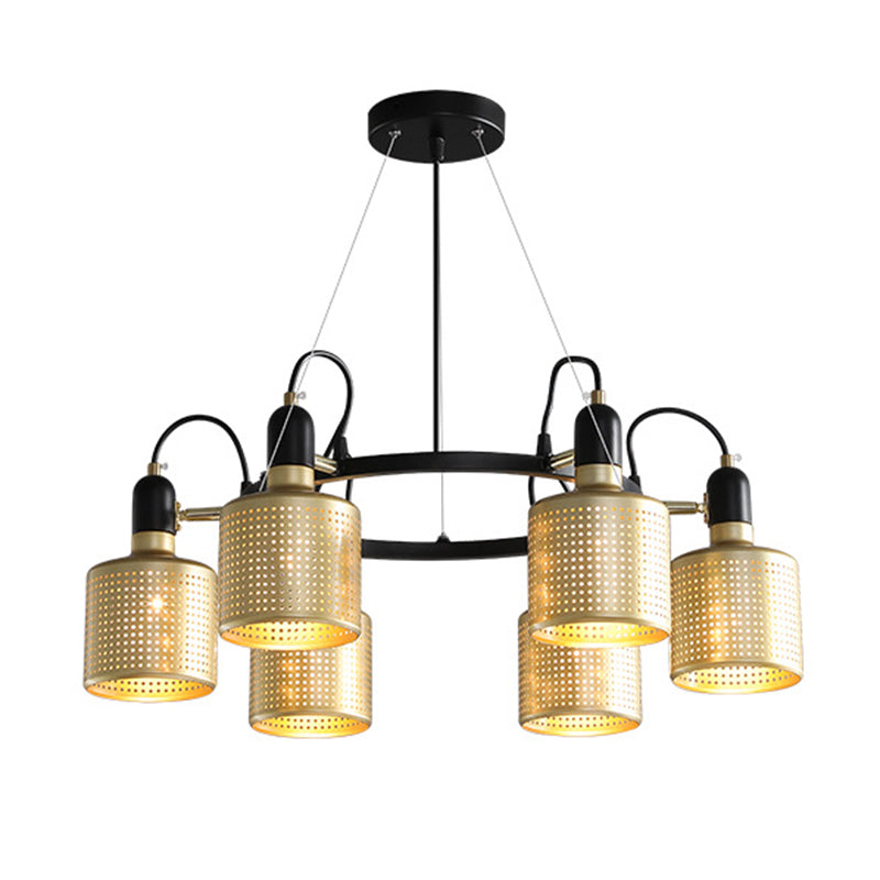 Metal Mesh Screen Chandelier Postmodern Adjustable Gold Hanging Light for Bedroom