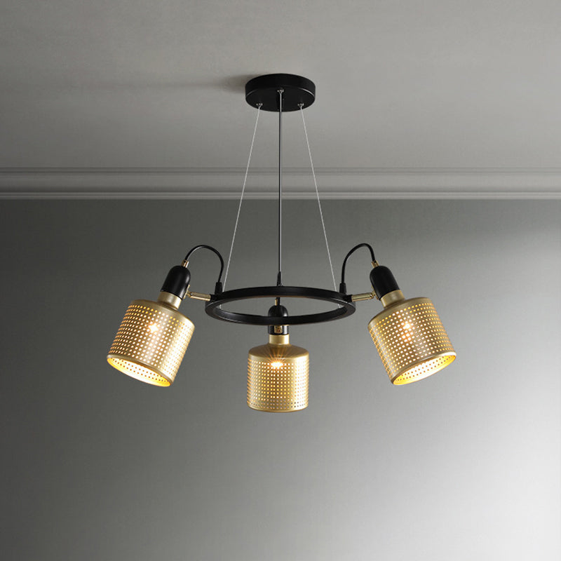 Metal Mesh Screen Chandelier Postmodern Adjustable Gold Hanging Light for Bedroom