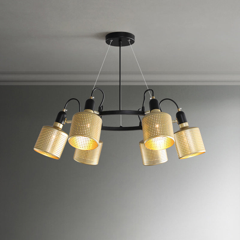 Metal Mesh Screen Chandelier Postmodern Adjustable Gold Hanging Light for Bedroom