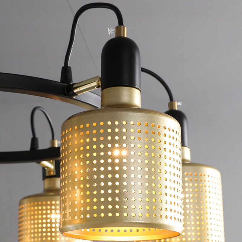 Metal Mesh Screen Chandelier Postmodern Adjustable Gold Hanging Light for Bedroom