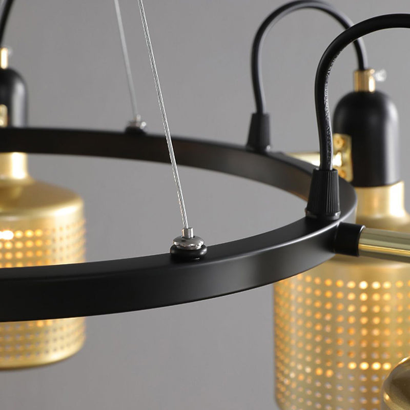 Metal Mesh Screen Chandelier Postmodern Adjustable Gold Hanging Light for Bedroom