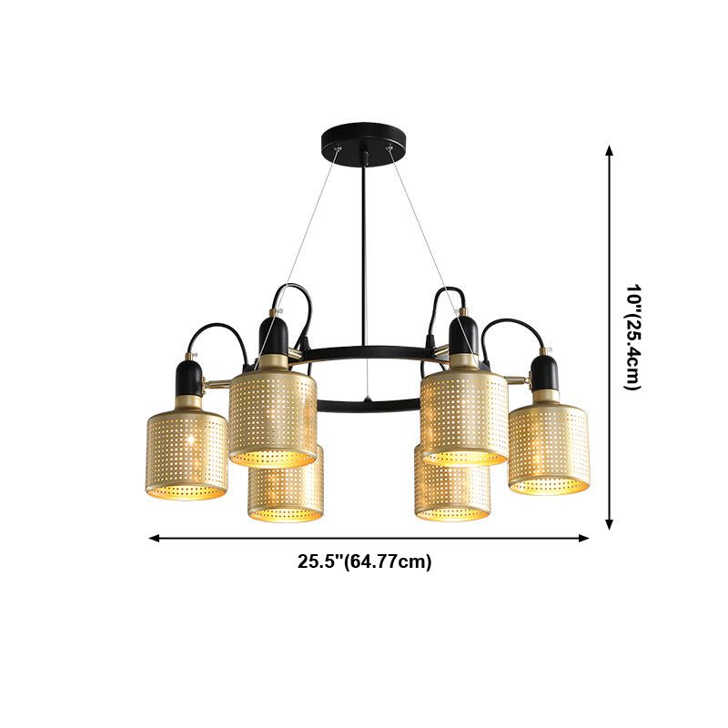 Metal Mesh Screen Chandelier Postmodern Adjustable Gold Hanging Light for Bedroom
