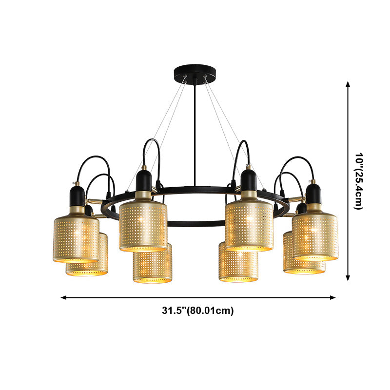 Metal Mesh Screen Chandelier Postmodern Adjustable Gold Hanging Light for Bedroom