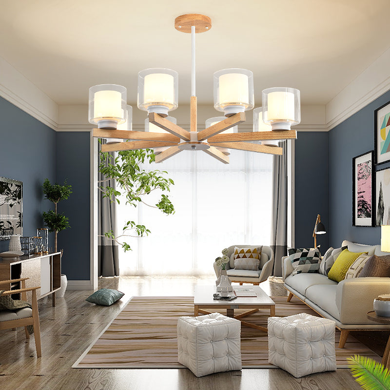 Cylinder Chandelier Light Fixtures Modern Multi-Head Hanging Pendant Lamps with Glass Shade