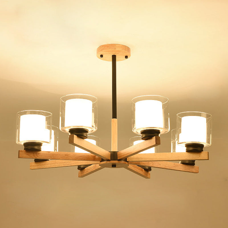 Cylinder Chandelier Light Fixtures Modern Multi-Head Hanging Pendant Lamps with Glass Shade