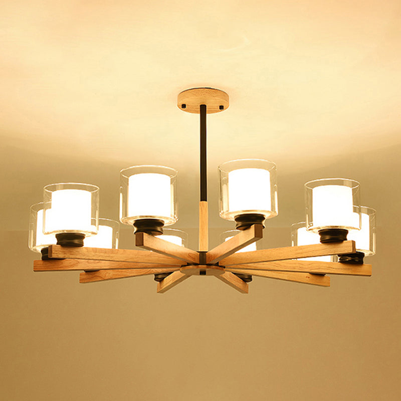 Cylinder Chandelier Light Fixtures Modern Multi-Head Hanging Pendant Lamps with Glass Shade
