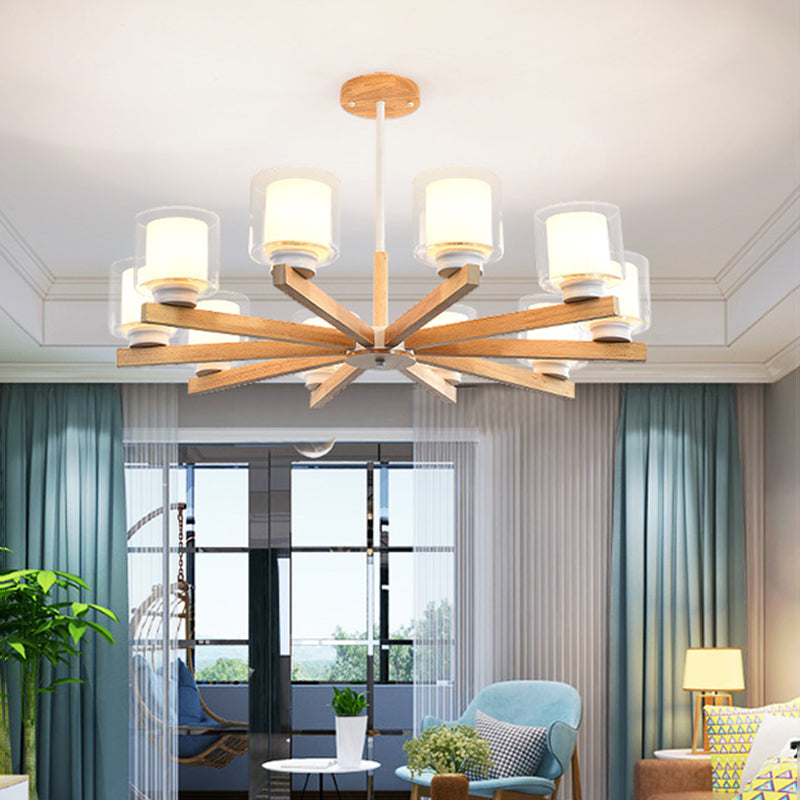 Cylinder Chandelier Light Fixtures Modern Multi-Head Hanging Pendant Lamps with Glass Shade