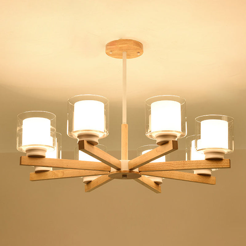 Cylinder Chandelier Light Fixtures Modern Multi-Head Hanging Pendant Lamps with Glass Shade