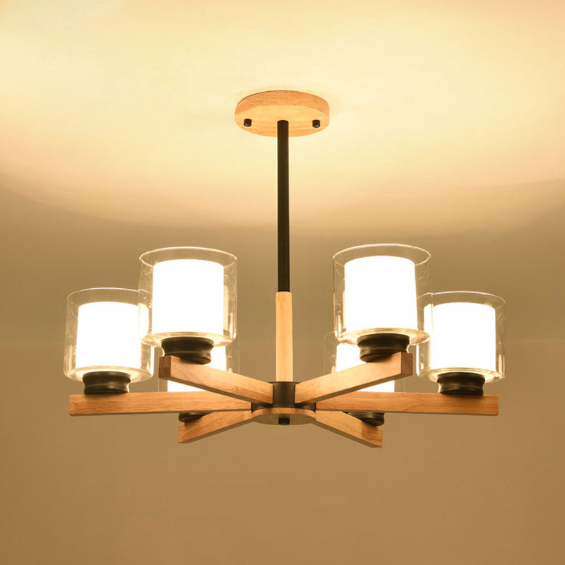 Cylinder Chandelier Light Fixtures Modern Multi-Head Hanging Pendant Lamps with Glass Shade